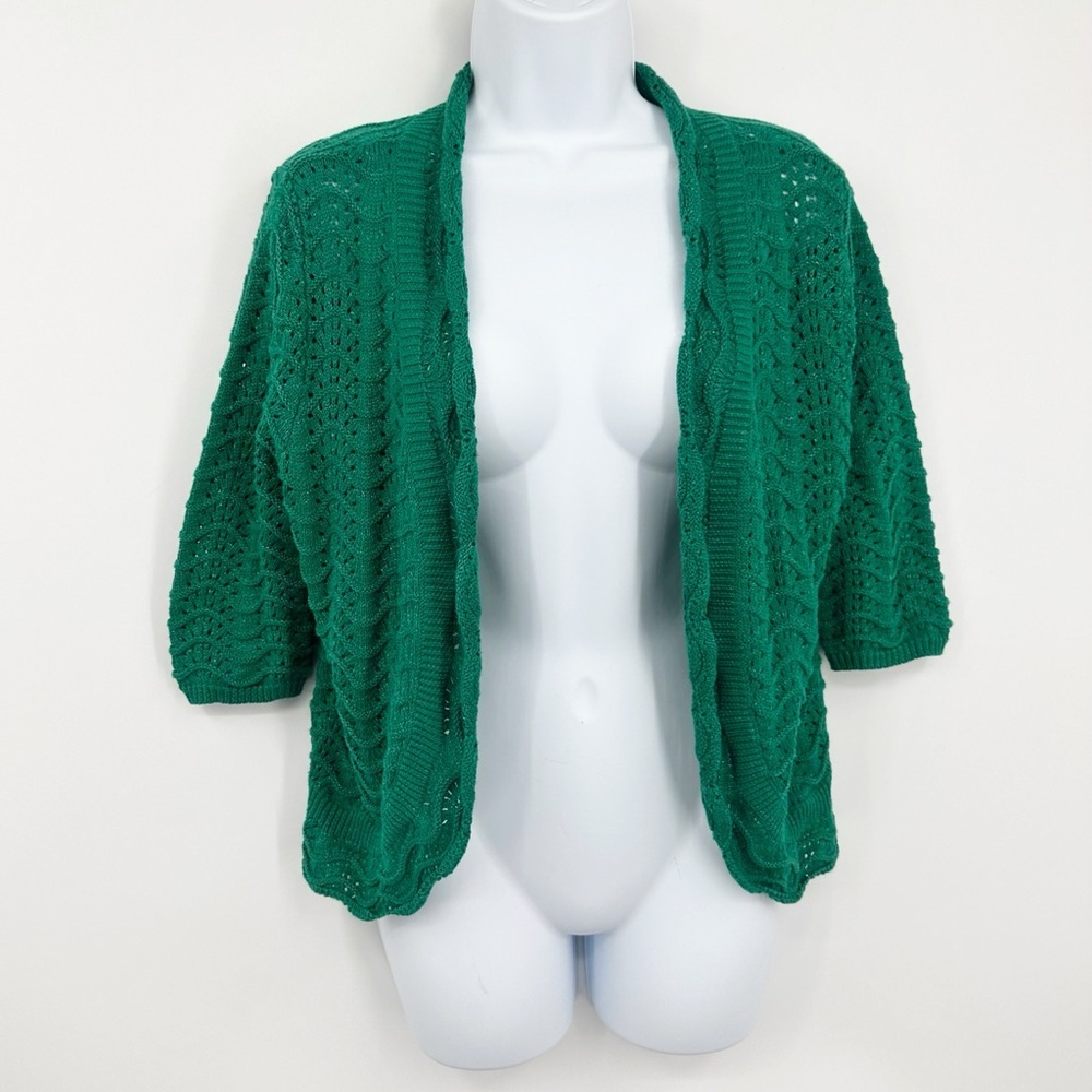 Vintage Y2K Style Cropped Green Sweater Cardigan Size XL Fairycore Whimsical